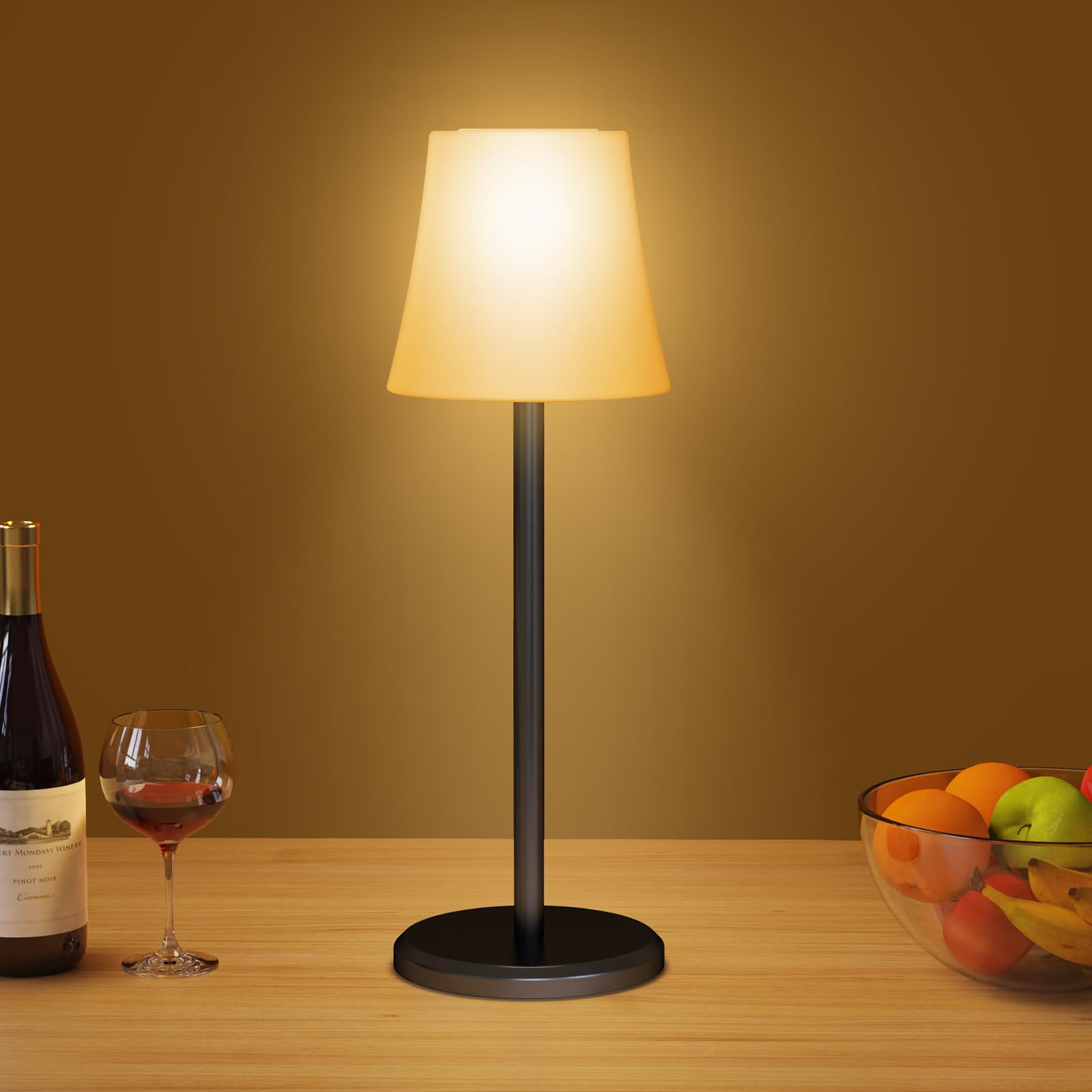 Suright Lampada da Tavolo Senza Fili, Lampada da Comodino Ricaricabile Luminosità Regolabile, Temperatura Tricolore+RGB, Lampada da Scrivania IP54 Impermeabile per Ristorante, Camera da Letto, Bar