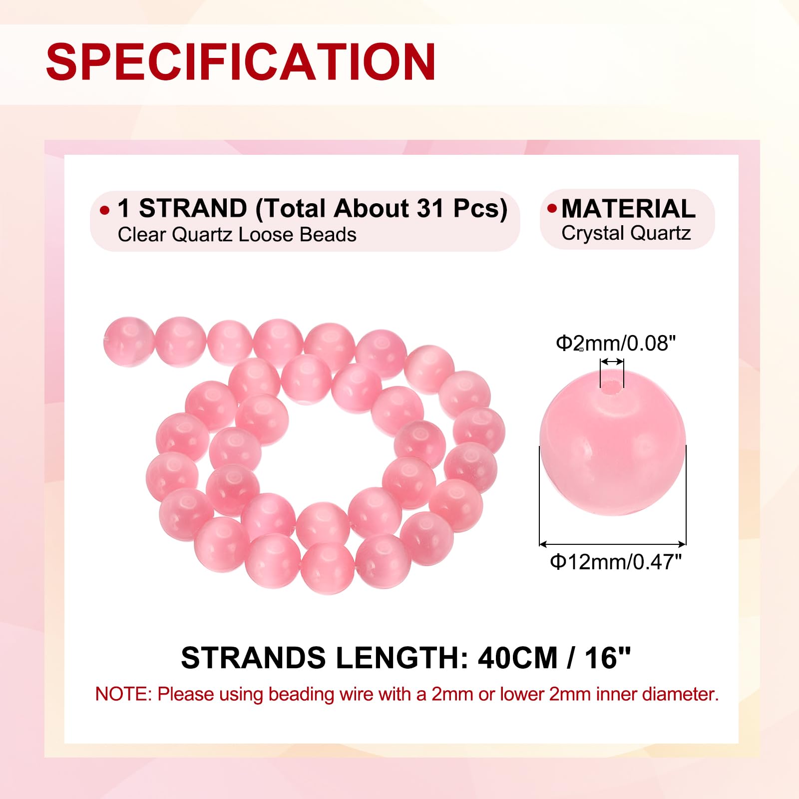 PATIKIL 12 mm Natural Clear Quartz Loose Beads - Image 2