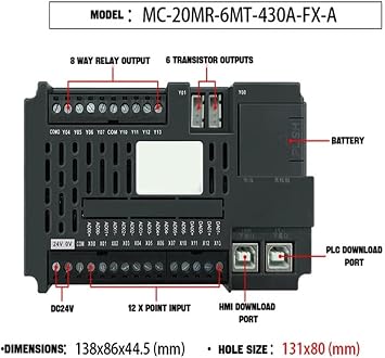 PLC HMI Integrated 4.3 programmable Logic Controller with Touch Screen Built-in Analog Signal Input and Output(20MR-6MT-430-FX1S-A)