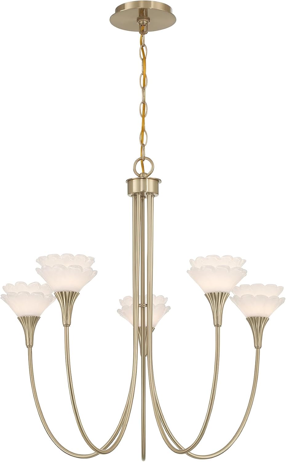 Savoy House 1-5082-5-127 Florena White Glass Chandelier by Breegan Jane, 5-Light 30 Total Watts, 26" H x 26" W, Noble Brass