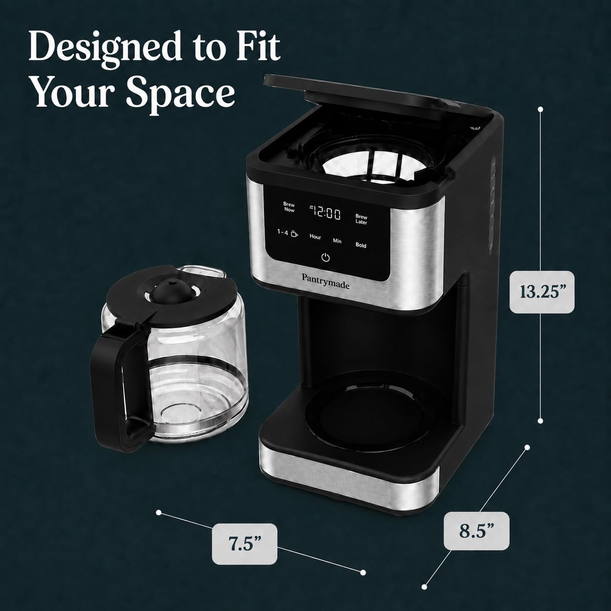 Pantrymade 14-Cup Programmable Drip Coffee Maker with Glass Carafe, Black