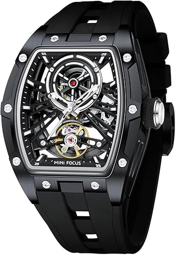 AIMES Men Automatic Watch Tonneau Luxury Skeleton Watches for Men Automatic Mechanical Winding Waterproof Analogue Watches Mens Unique Cool Square