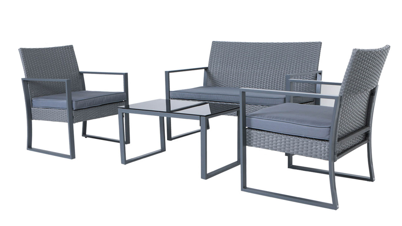 SVITA LOIS XL Poly Rattan Sitzgruppe Gartenmöbel Metall-Garnitur Bistro-Set Tisch Sessel Grau – Bild 7