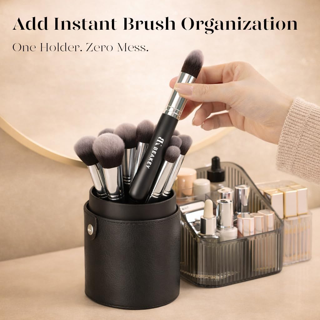 BEAKEY Makeup Brush Set,13 Pcs with Case,10 Brushes and 2 Sponges | Soft synthetic bristles,foundation brush for liquid makeup,eye shadow brushes set,blush brush cream,travel makeup brush set