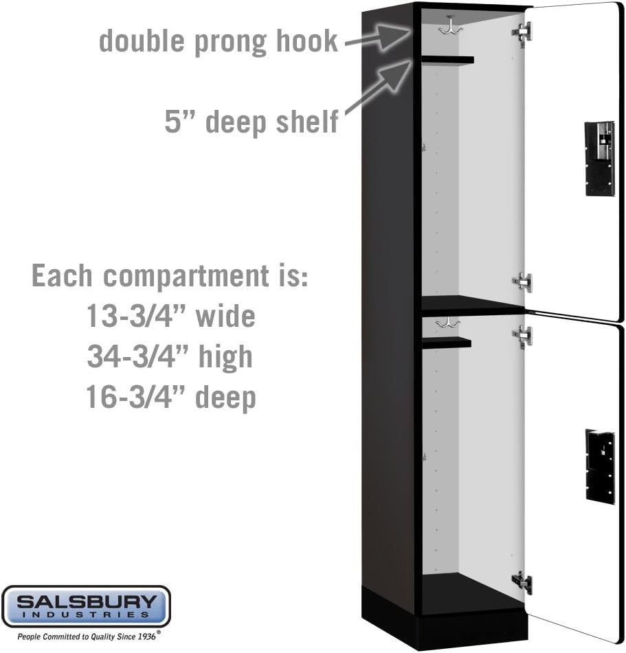 Salsbury Industries 2-Tier Extra Wide Designer Wood Locker with One Wide Storage Unit, 6-Feet High by 18-Inch Deep, Black