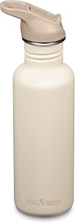 Klean Kanteen 27 oz Classic Water Bottle with Flip Seal Sport Cap & Straw - 100% Leakproof Spout & Cap - BPA-Free Stainless Steel - Easy-Sip Water Bottle - Cupholder Friendly - White Cap Gray