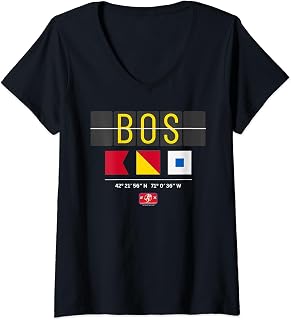 Womens BOS Boston International Airport: Flags Bravo Oscar Sierra V-Neck T-Shirt