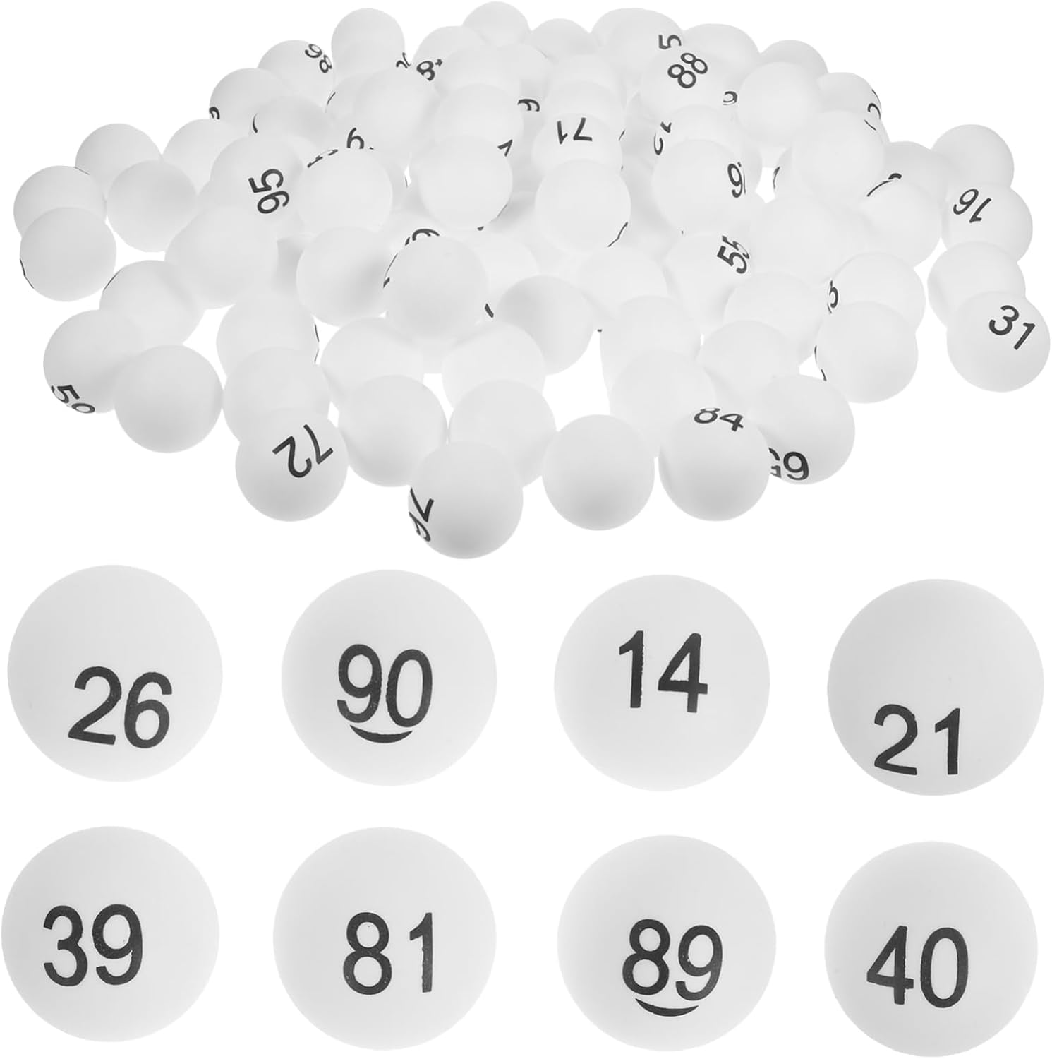 100 Pcs White Printed Pong Balls PP Material for Party Games Raffle Draw Decoration and Entertainment