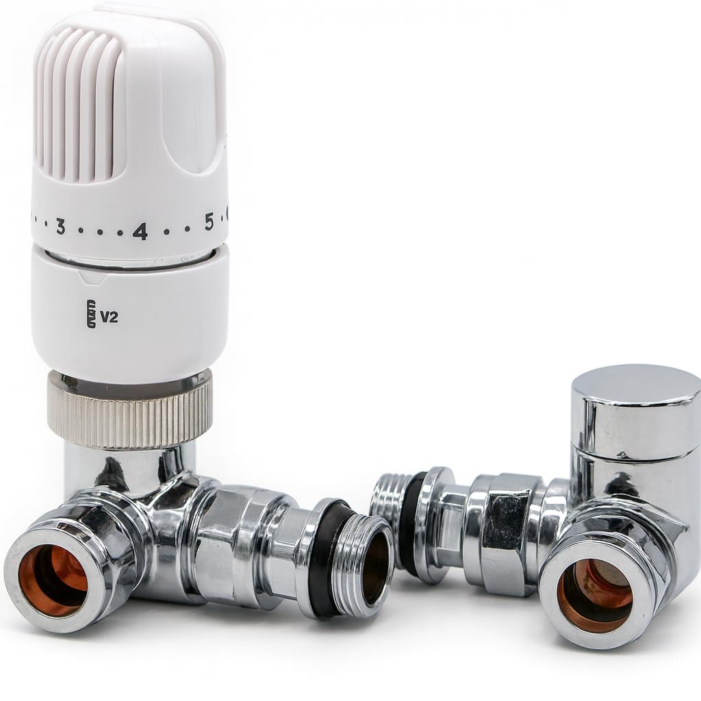 Westherm Classic - Valvola termostatica per termosifone ad angolo, 15 mm, confezione doppia, finitura bianca