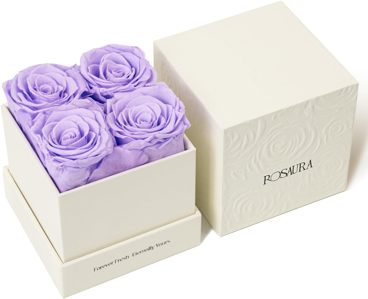 Rosaura 4-Piece Eternal Preserved Roses & Flowers Gift Box - Forever Lasting Real Roses, Preserved Flowers for Valentine's Day (Light Purple)