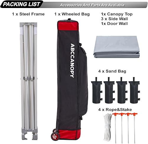 Miniatura 5 de Abccanopy - Toldo de 10 x 10 pies, con paredes laterales, sombra instantánea, con bolsa con ruedas para guardarlo. Incluye 4 bolsas de lastre,