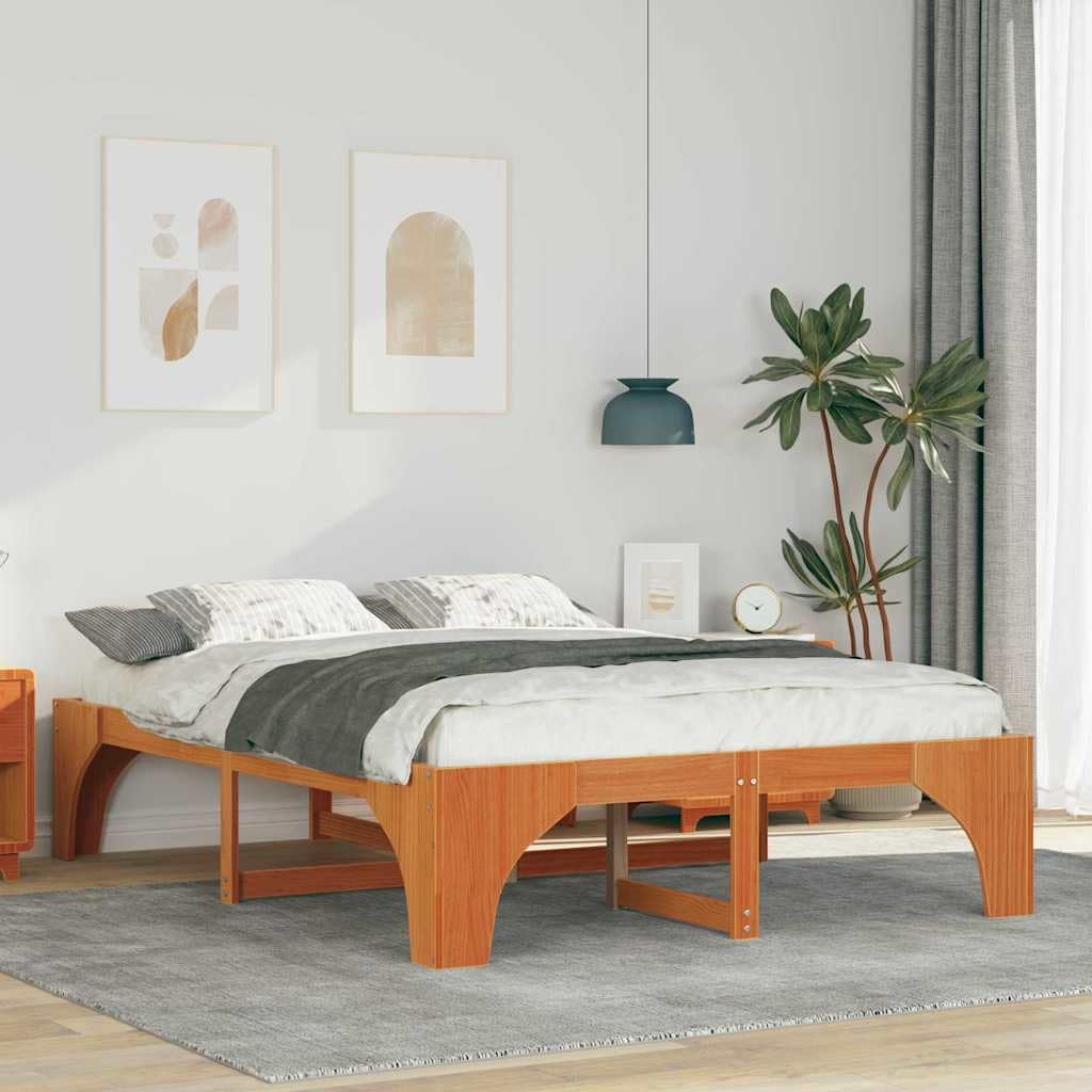 Marco de Cama en el Suelo de Madera Maciza de Pino Marrón, Estructura de Perfil Bajo para Dormitorio Moderno, Diseño Minimalista y Ahorro de Espacio, Fácil Ensamblaje