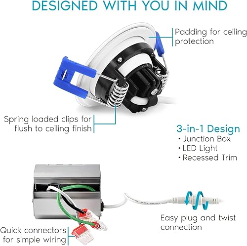 Miniatura 3 de LUXRITE Iluminación empotrable LED cardán de 2 pulgadas con caja de conexiones, 5 W, 5 colores seleccionables 2700K-5000K, regulable, 400 lúmenes,
