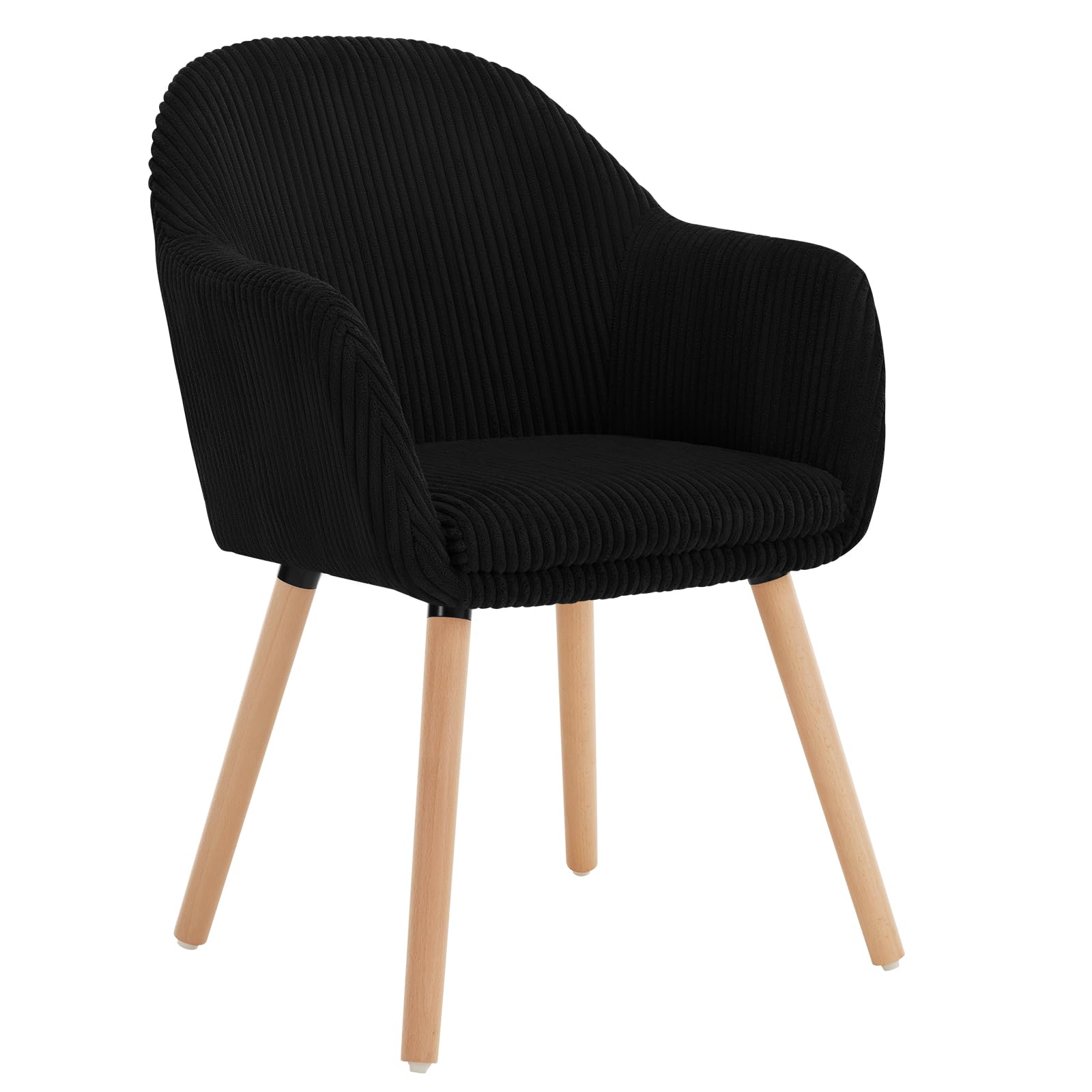 WOLTU Chaise de Salle à Manger avec Accoudoir, Chaise Rembourrée avec Pieds en Bois Massif, en Velours Côtelé, Noir, EZS26sz-1