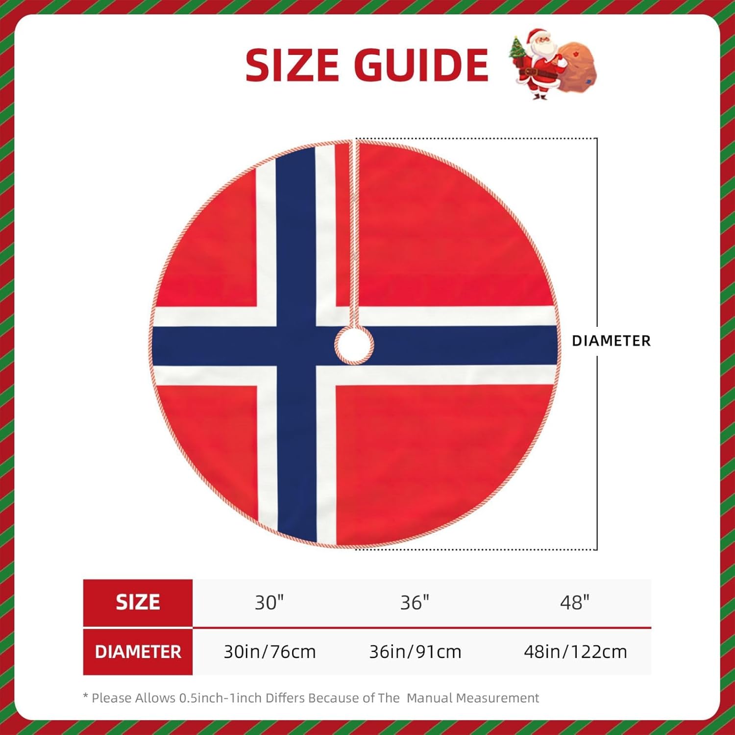 Norwegian Flag Print Rustic Thick Xmas Tree Skirt Xmas Holiday Indoor Party Outdoor Decoration Christmas Pattern