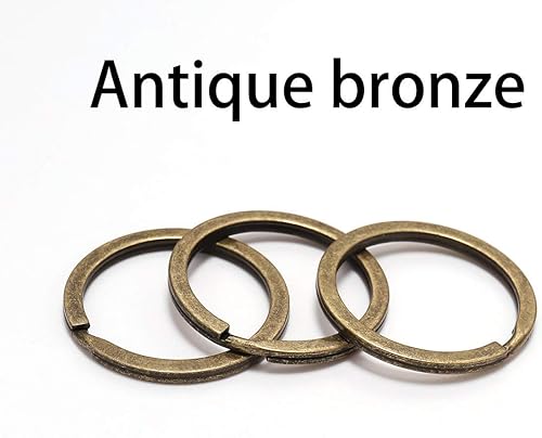 Miniatura 2 de Llavero plano redondo de oro de 25, 28, 1.181 in, con cierre de llaveros, anillo dividido, chapado en bronce, 10 unidadeslote de 25, 28, 1.181 in