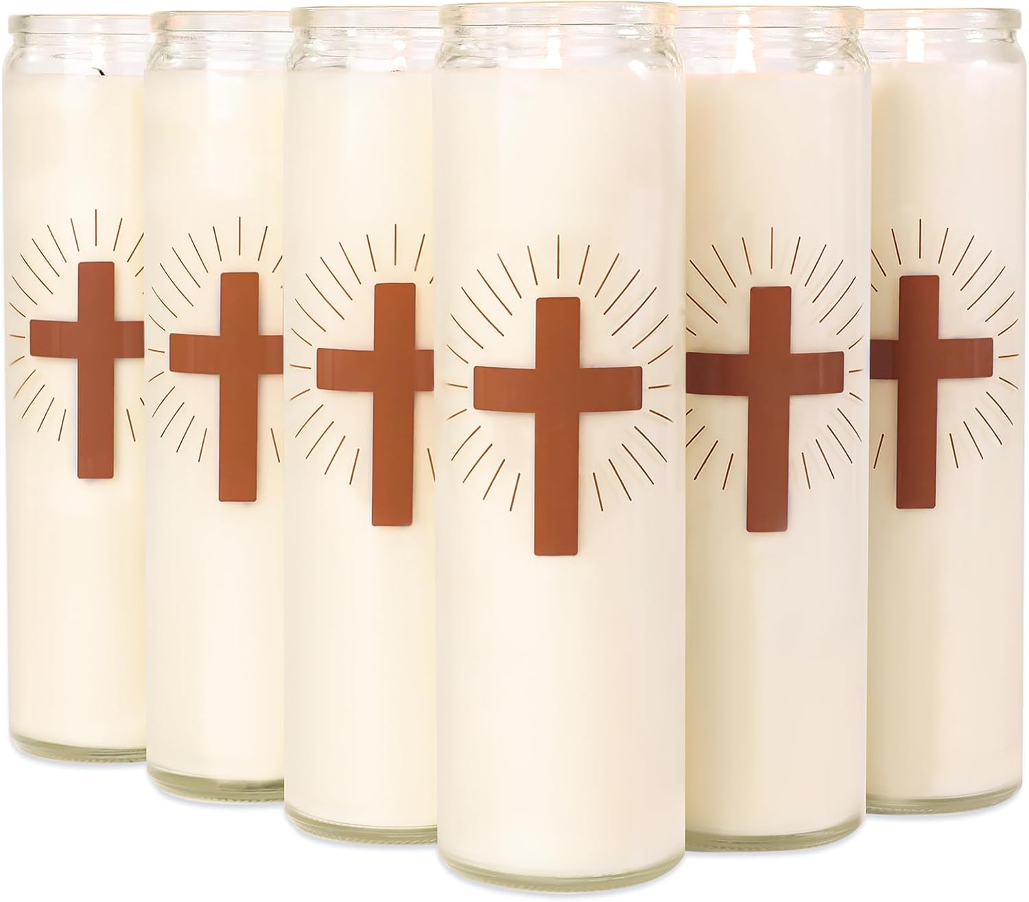 6 Packs Natural Soy Prayer Candles - 9 Day Devotional Candles in Glass with 120 Hours Long Burn Time, Pure Fragrance Religious Candles Catholic for Memorials, Vigil, Church