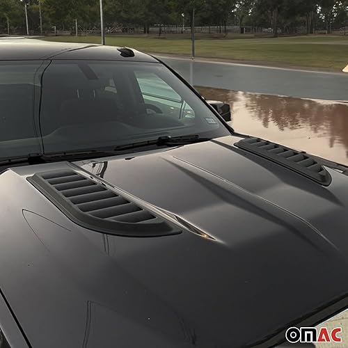 Miniatura 2 de OMAC Cuchara decorativa de capó de entrada de flujo de aire para Chevy Silverado 2017-2019, cubierta de ventilación de capó, 2 piezas, color negro