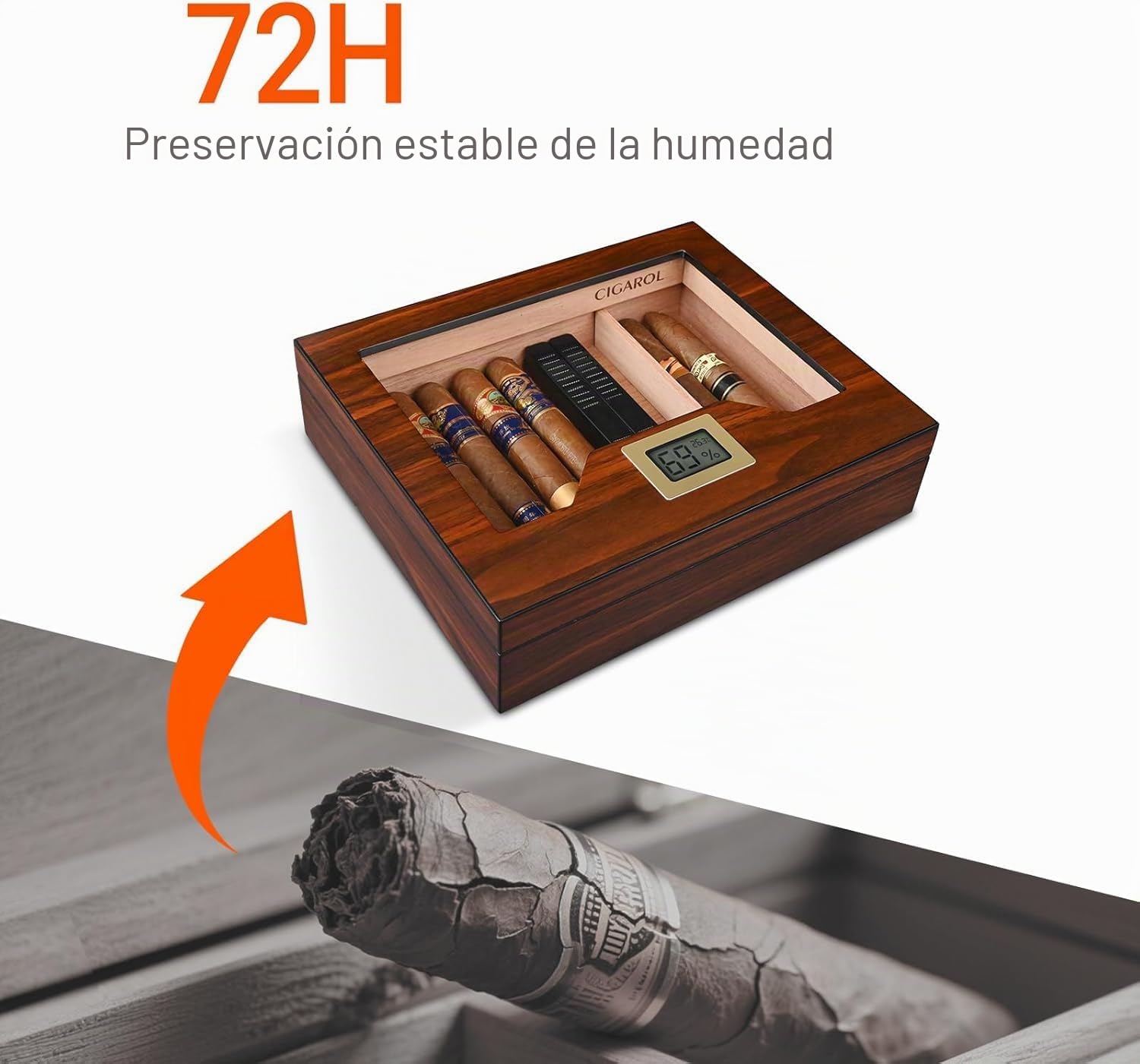 Humidor Puros, Caja Puros con Humidificador y Higrometro, Humidor para 25-35 Puros, Grandes Regalos para Hombres (Puros No Incluidos)