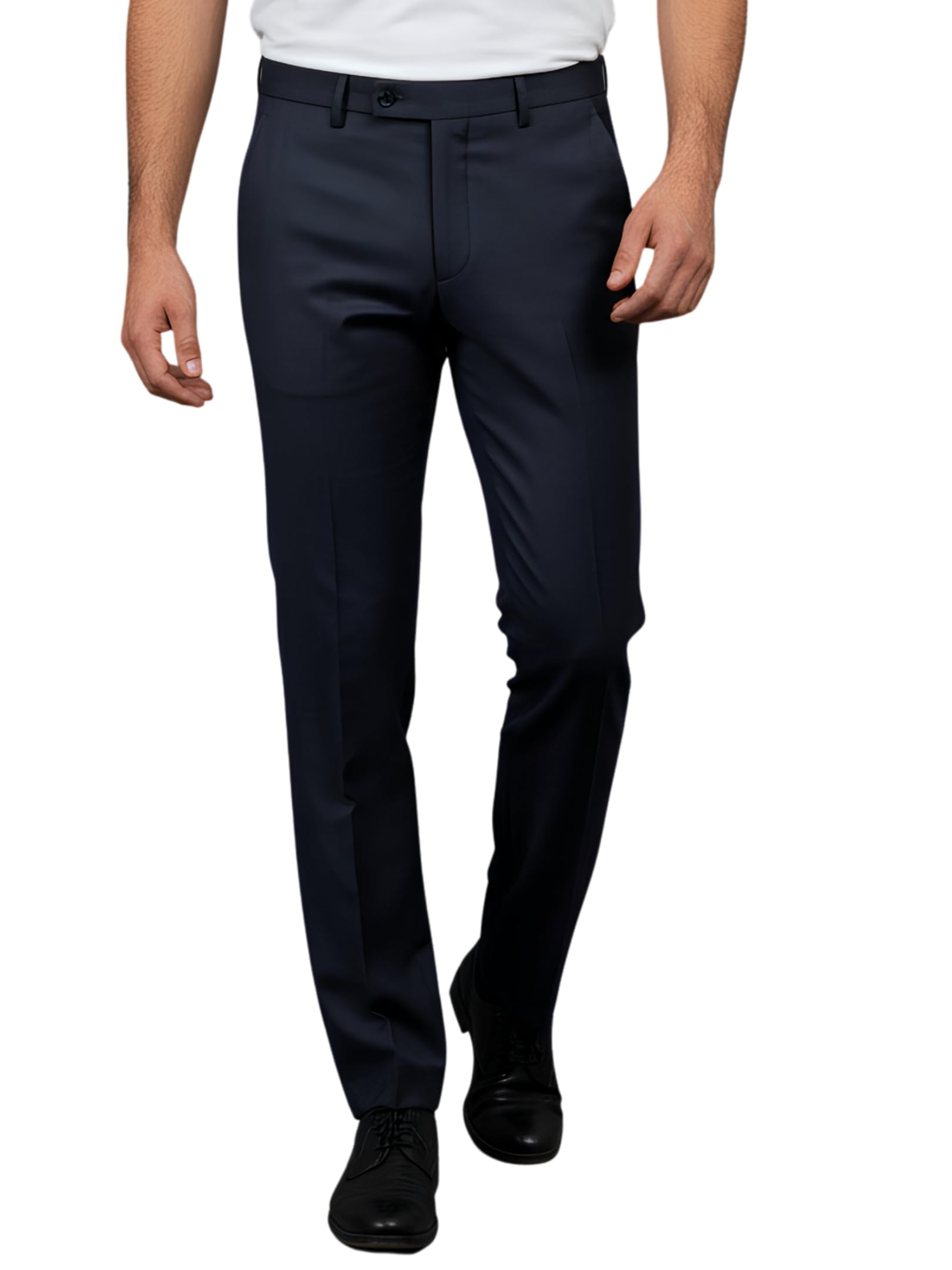 live in Mens Navy Blue Cotton Slim Fit Mid Rise Solid Formal Trousers-picture-14