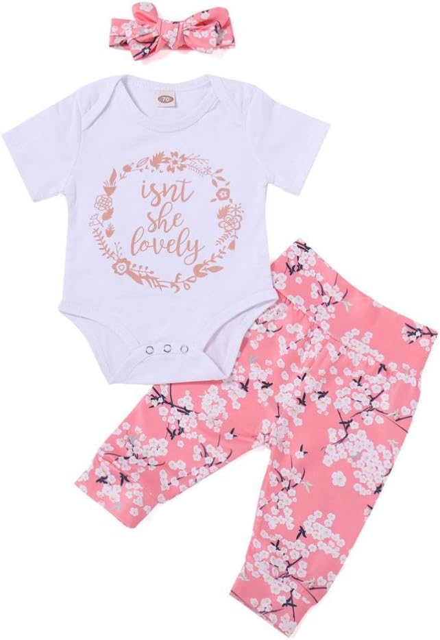 Dorame for 0-18M Baby Long Sleeve Clothes Set, Newborn Clothes Letter Romper Top+Pants+Hat Outfits Clothes Set (3-6m, White1)