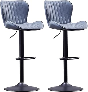 AINPECCA Barstools Set of 2 Kitchen Breakfast Stools Height Adjustable Bar Stools PU Leather Backrest, 360° Swivel Bar Chairs with Footrest for Dining Room Living Room (2 Stools, Blue, PU Leather)