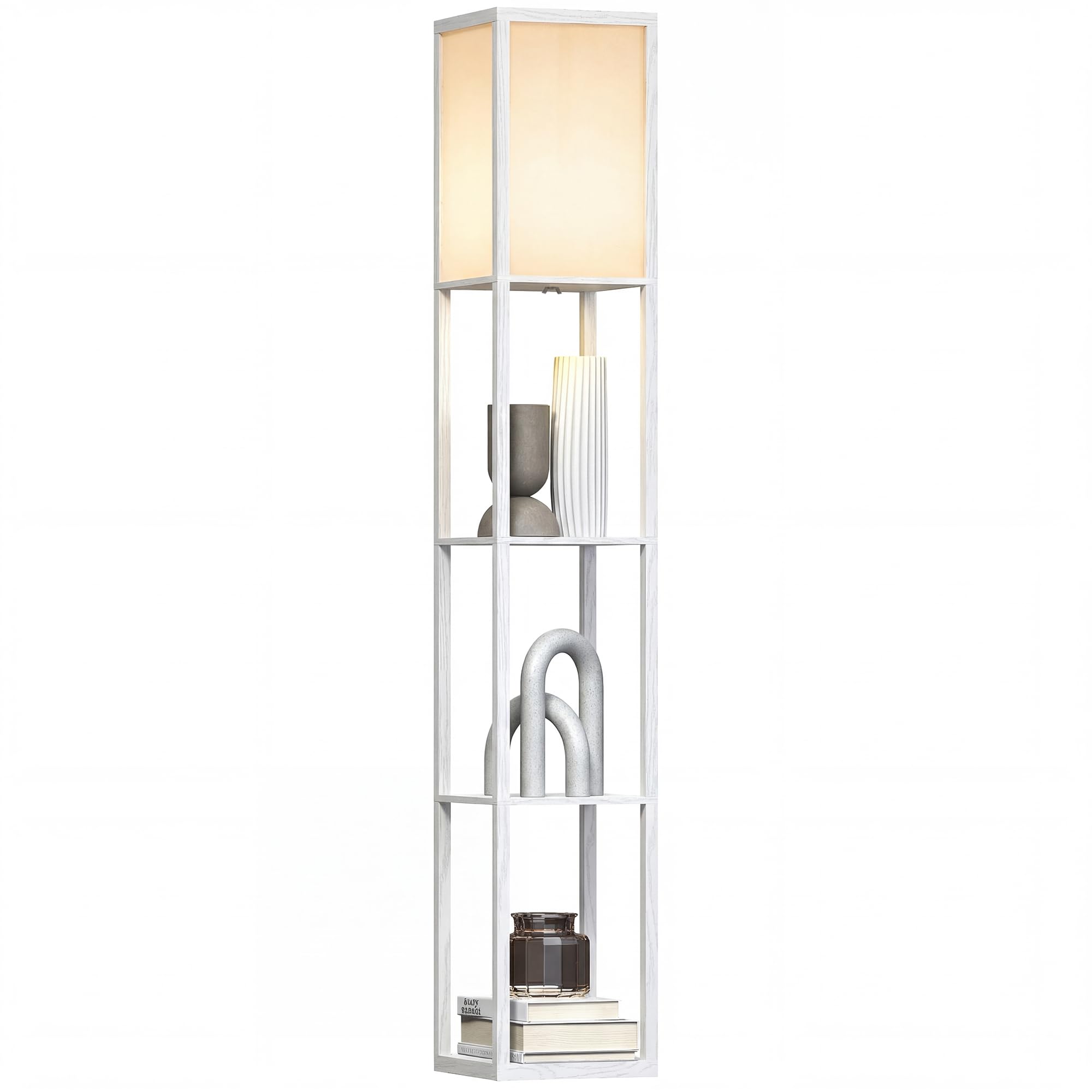 HOMCOM 3-Tier Floor Lamp with Shelves and Storage, Modern Corner Standing Lamp with Lampshade, Reading Light with Foot Switch for Living Room, Bedroom, Home Office, Bulb not Included, White — image 1