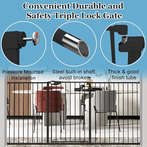 Waowao 36.22" Extra Tall Wide Pressure Mounted Baby Gate Triple Lock Walk Through Swing Auto Close Safety Black Metal Toddler Kids Child Dog Pet Puppy Cat For Indoor Stairs,Doorways 25.59"-81.49" Inch #TOP4
