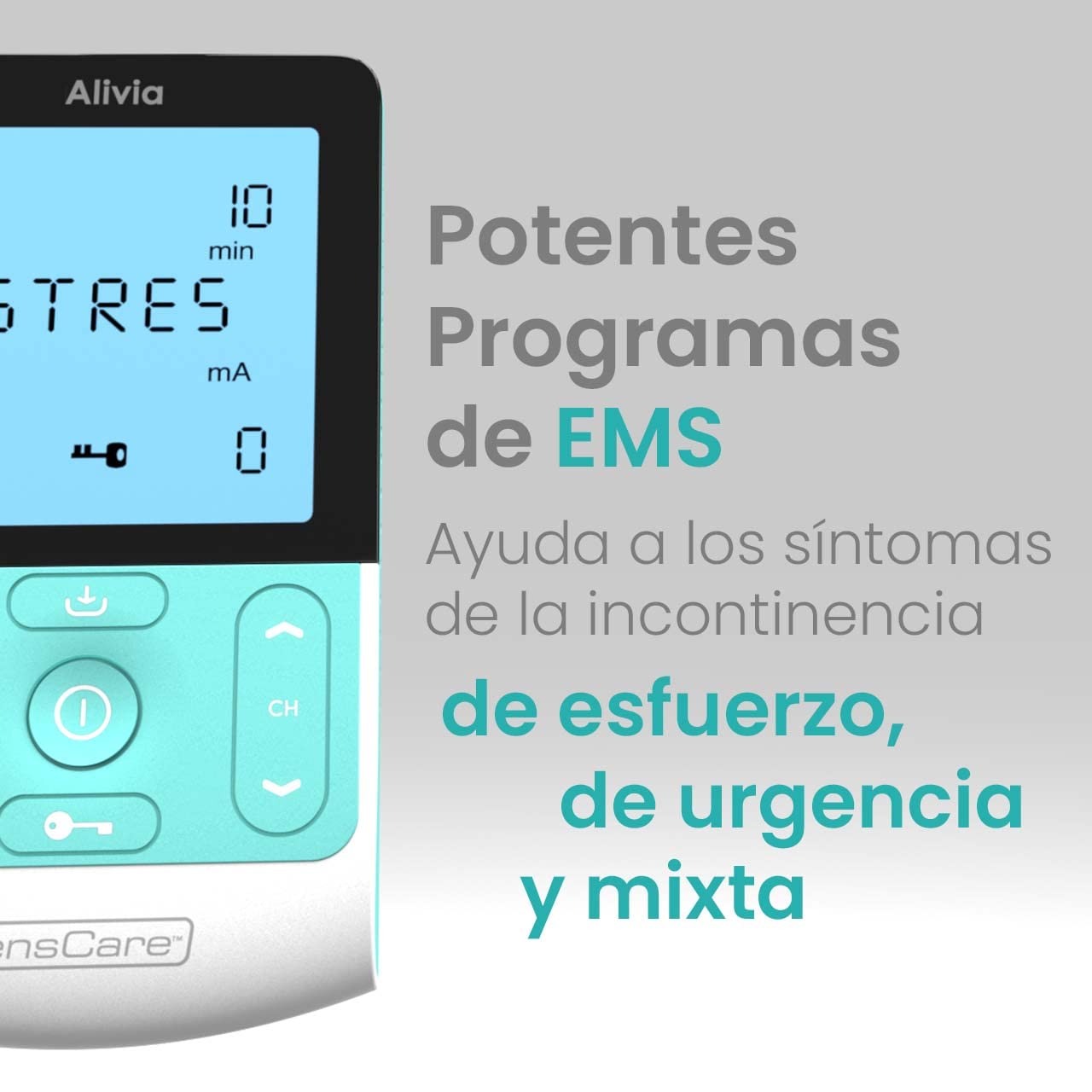 TensCare Alivia. Ejercitador de Suelo Pélvico con Programas EMS Clínicamente Probados. Dispositivo para Combatir la Incontinencia y Aliviar el Dolor Menstrual, Endometriosis y Dismenorrea