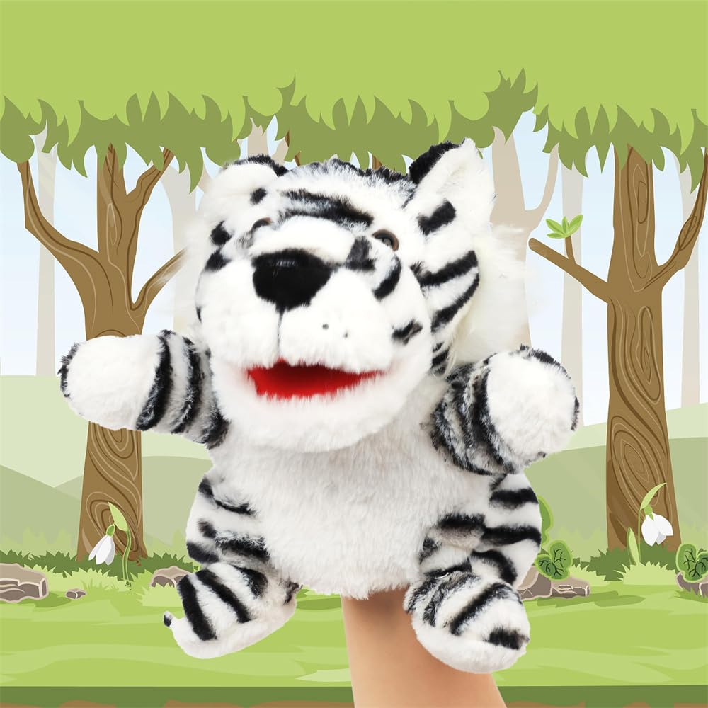 SYOSITiger Hand Puppet Toy for Role Play, Plush Jungle Animal for Imaginative Play, Storytelling & Teaching in Preschool