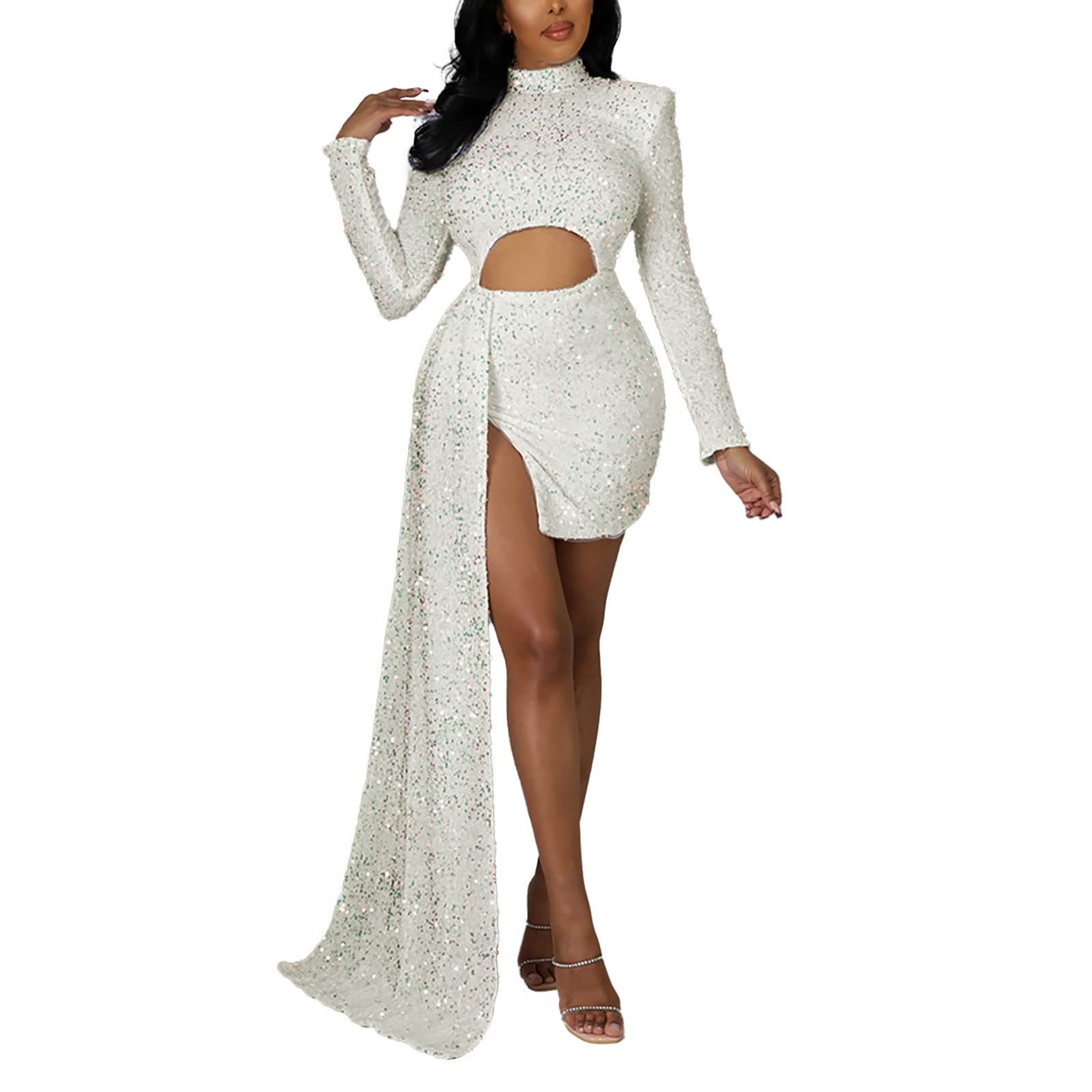 Vestidos de fiesta para mujer, vestido brillante de manga larga con lentejuelas brillantes, vestido corto perfecto para fiestas y reuniones