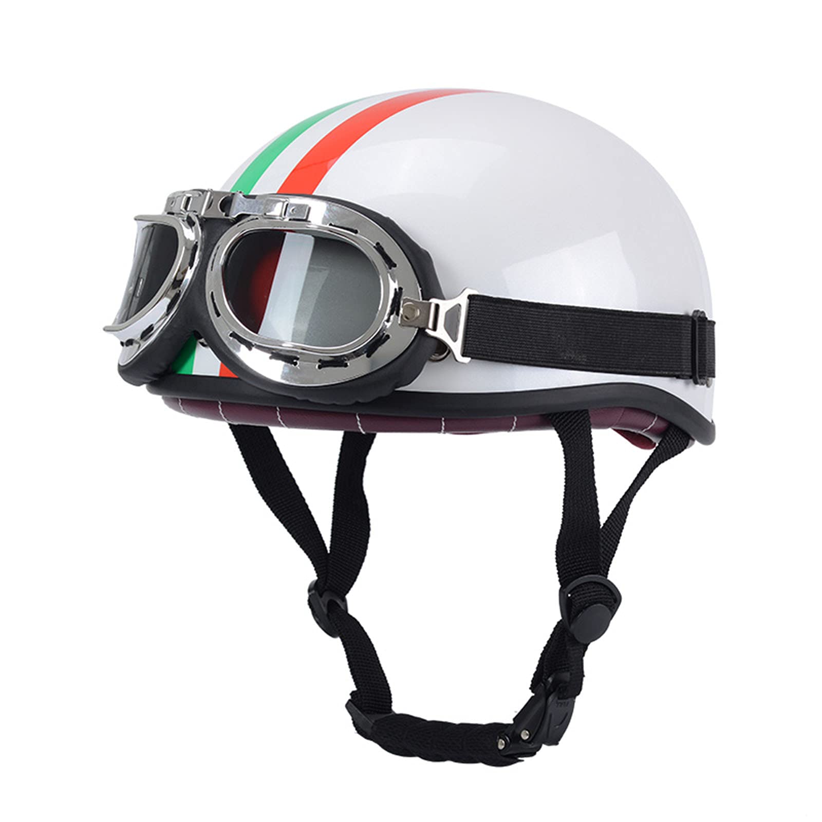 SDKUing Vintage Motorcycle Half Helmet, Personality Skull Style Safe Protect Helmet Light Breathable, DOT Approved Man Women Cruiser Moped Touring Garman Style Helmt with Goggles, M-XL