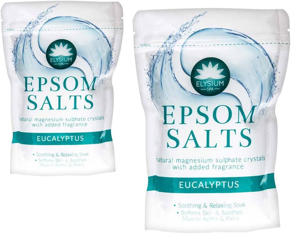 2 PACK Elysium Spa Epsom Bath Salts Natural Magnesium Sulphate Crystals - EUCALYPTUS 2 x 450g