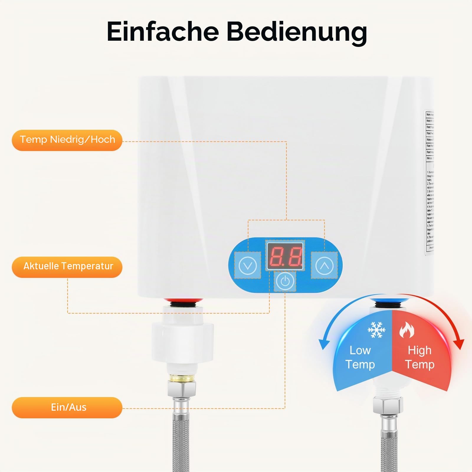 Durchlauferhitzer, 5.5KW, 220V, Untertisch, Druckfest, Wasserdicht