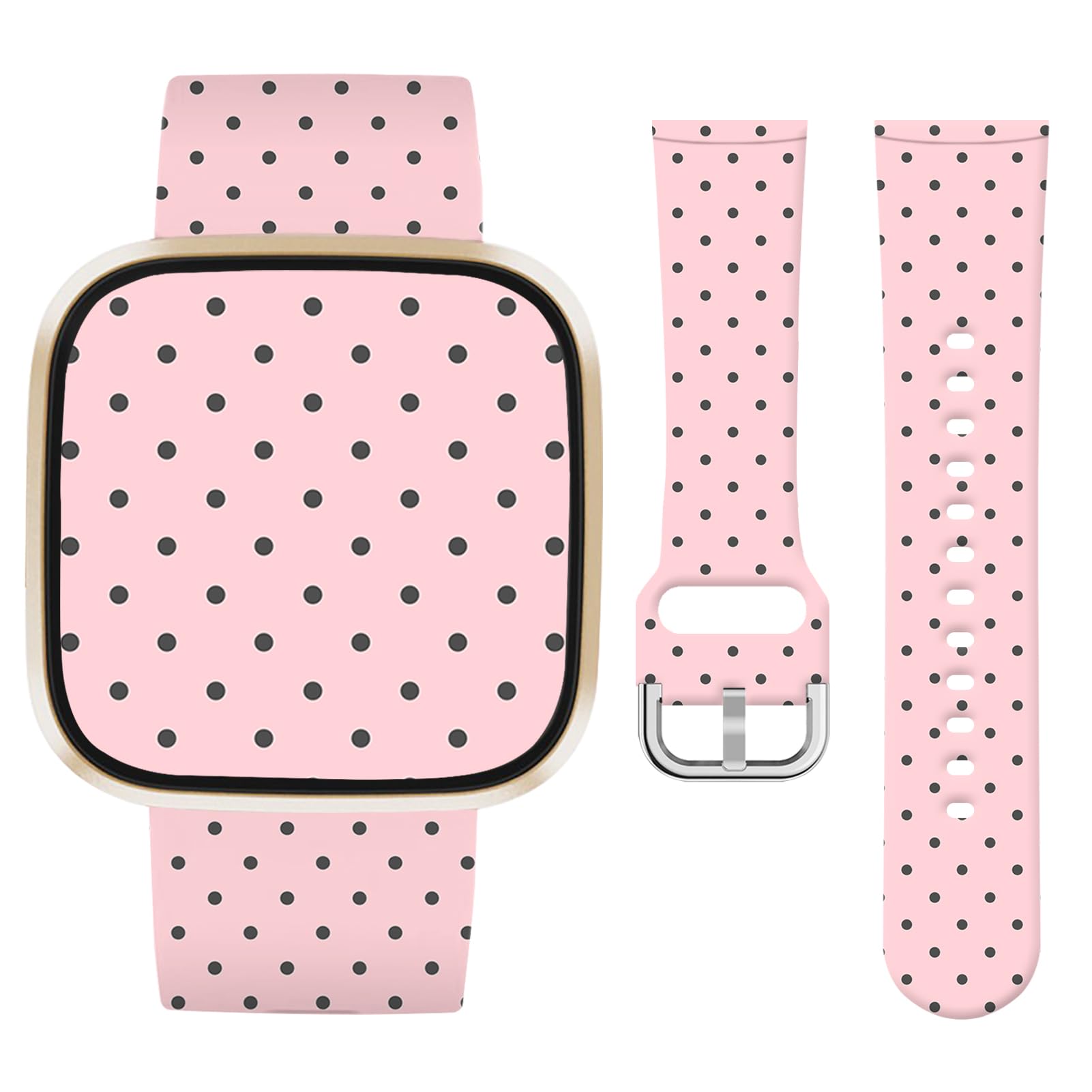 Vozehui Cute Polka Dot Strap Silicone Strap Compatible with Fitbit Versa 4 3/Sense/Sense 2,Soft Silicone Cute Replacement Straps for Women Men