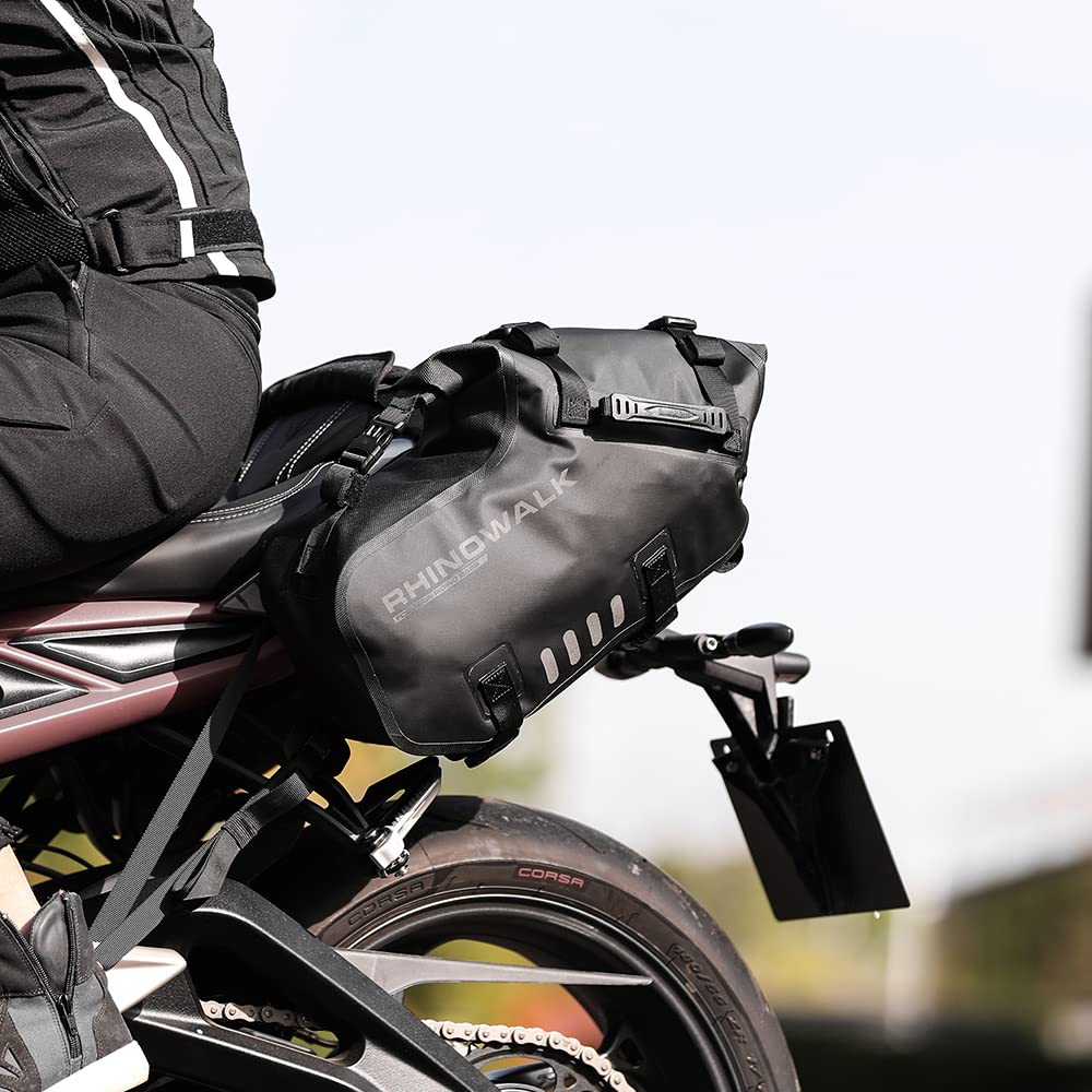 Rhinowalk Alforja impermeable para sillín de motocicleta, bolsa trasera PVC, cierre enrollable, 18 L