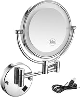 Vista 1 de Wall Mounted Lighted Vanity Mirror 8 Inch 1X/10X Magnifying Makeup Mirror Bathroom Magnifying Mirror Double Sided Swivel, Shaving Mirror Chrome