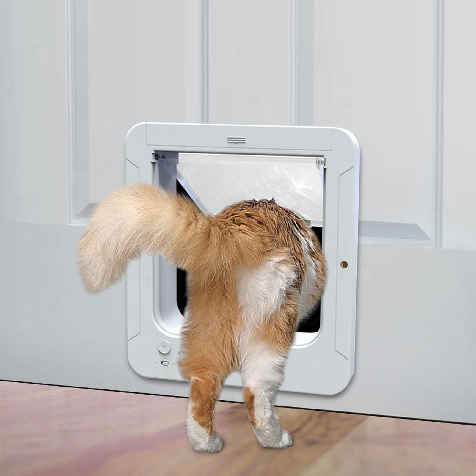Fockety Puerta Inteligente para Gatos, Puerta automática para Mascotas con Sensor Collar y Control Remoto, gatera para Interior y Exterior, Material plástico, 26,7 x 29,4cm