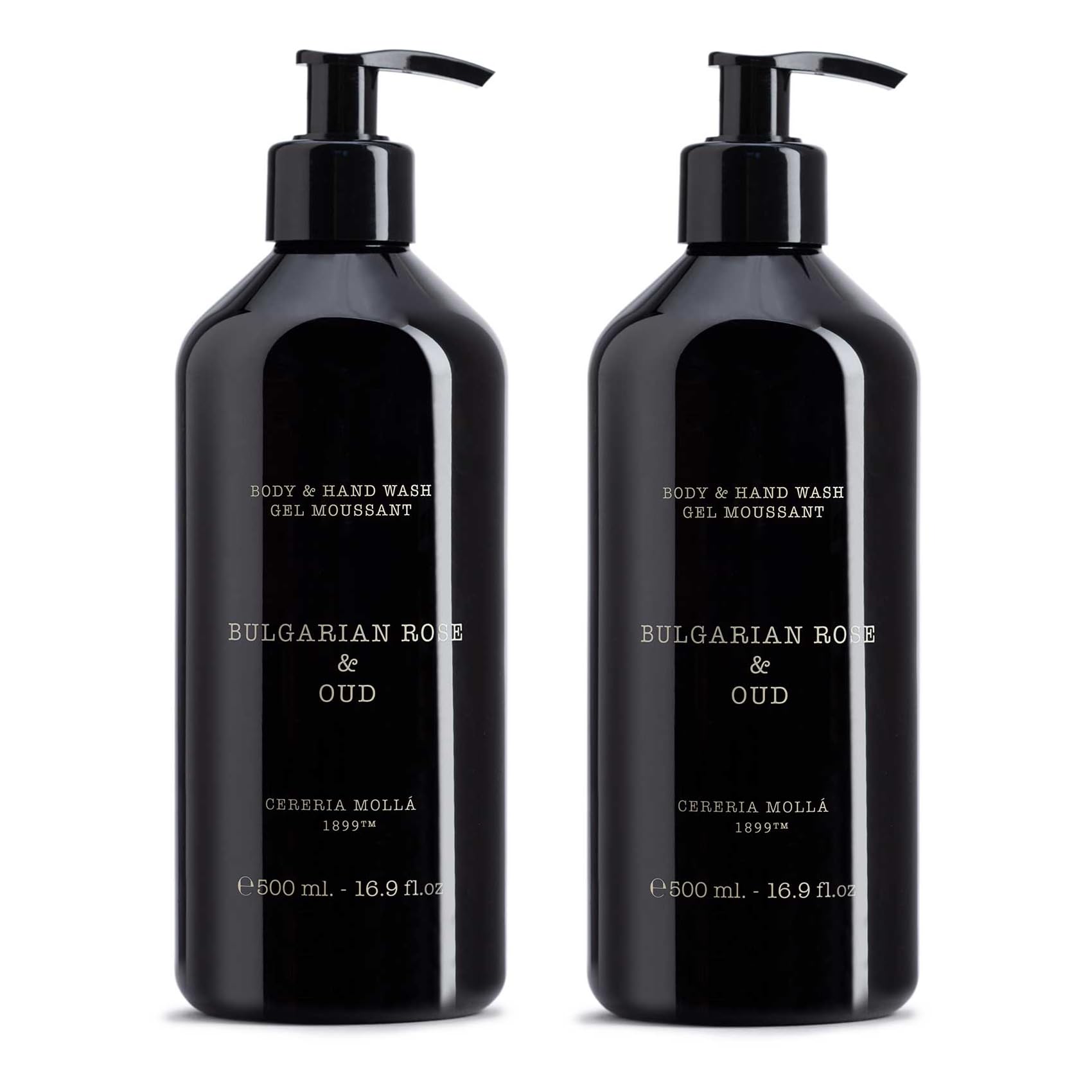 CERERIA MOLLA Jabón Líquido 2 x 500 ml Jabón y Gel de Ducha España Body & Handwash Gel Moussant (Bulgarian Rose & Oud)