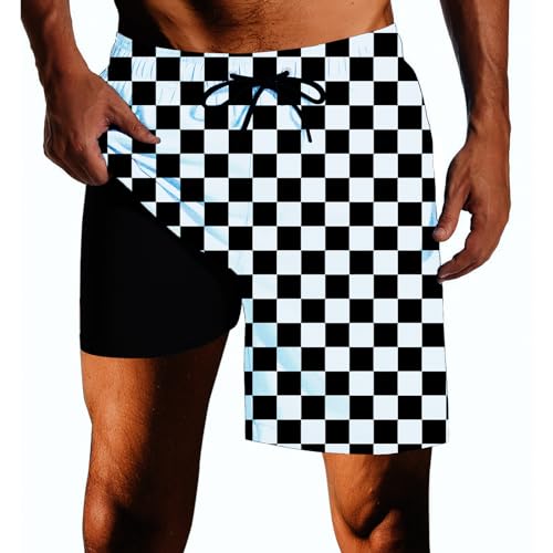 Mens Swim Trunks with Compression Liner Quick Dry Zipper Pocket Bathing