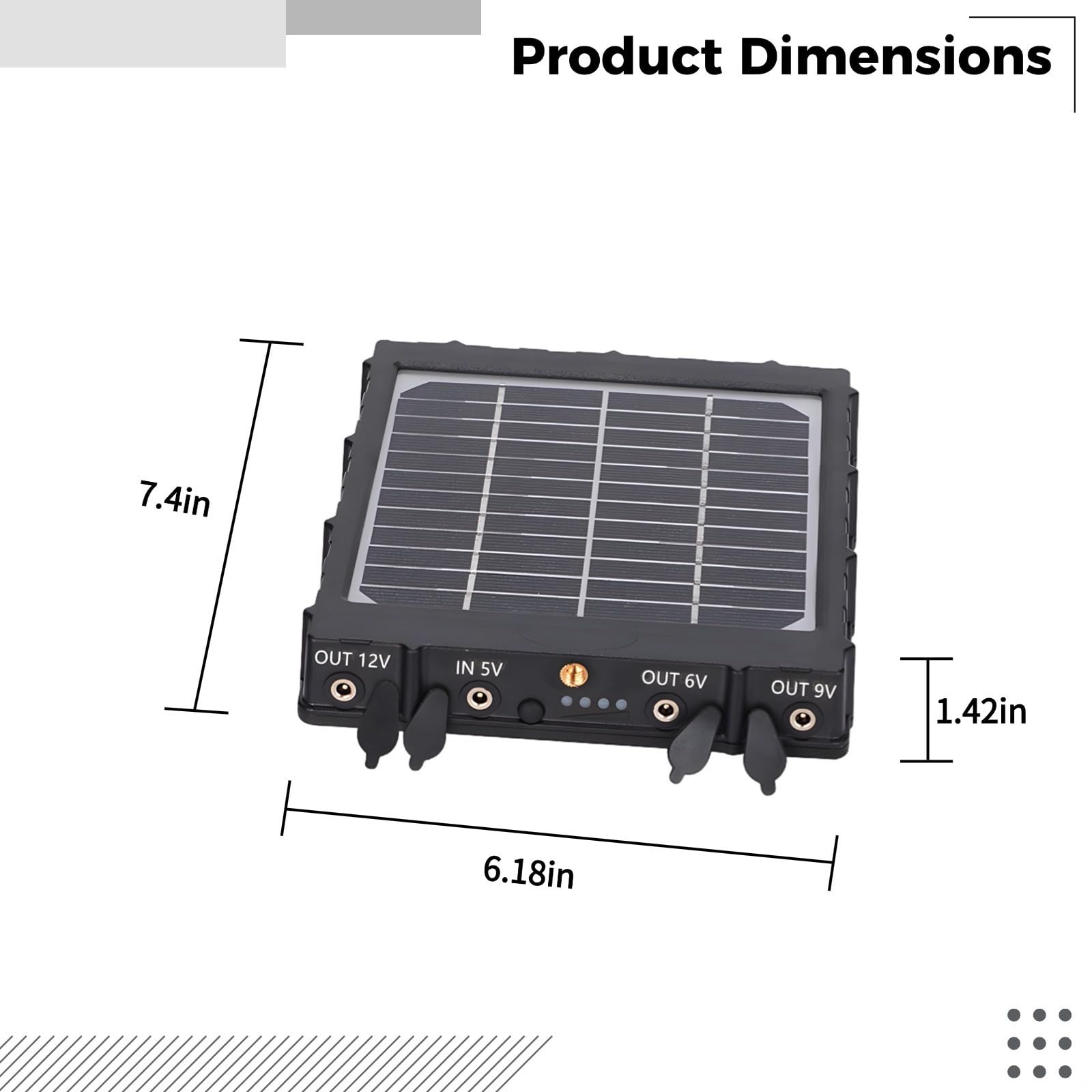 Alimentatore solare per telecamere da trail, batteria 8000 mAh, uscita 12 V 9 V 6 V, costruzione in ABS, ricarica in 5 ore, pronto per l'uso all'aperto