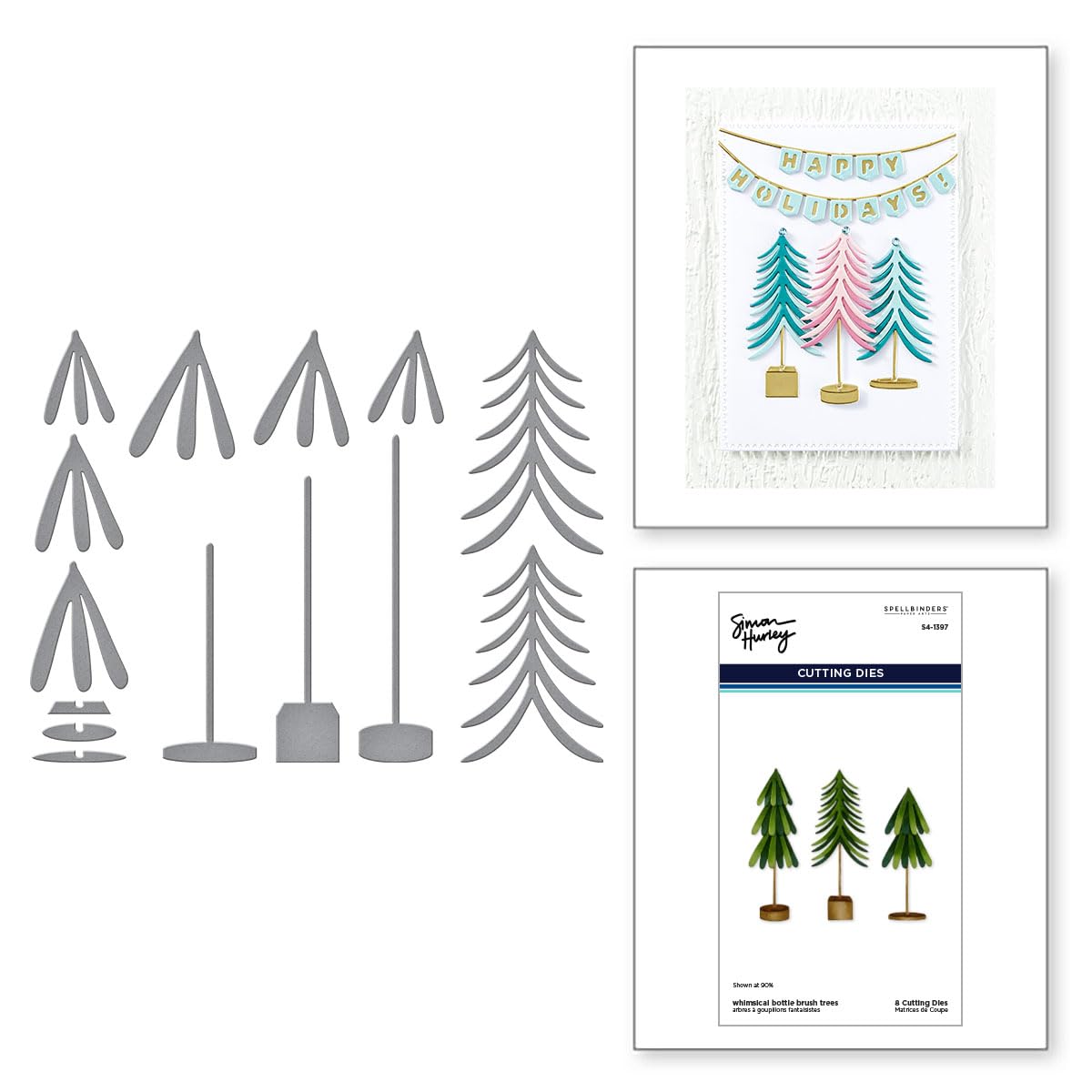 Spellbinders Whimsical Bottle Brush Trees Etched Dies from The Timeless Trees Collection by Simon Hurley