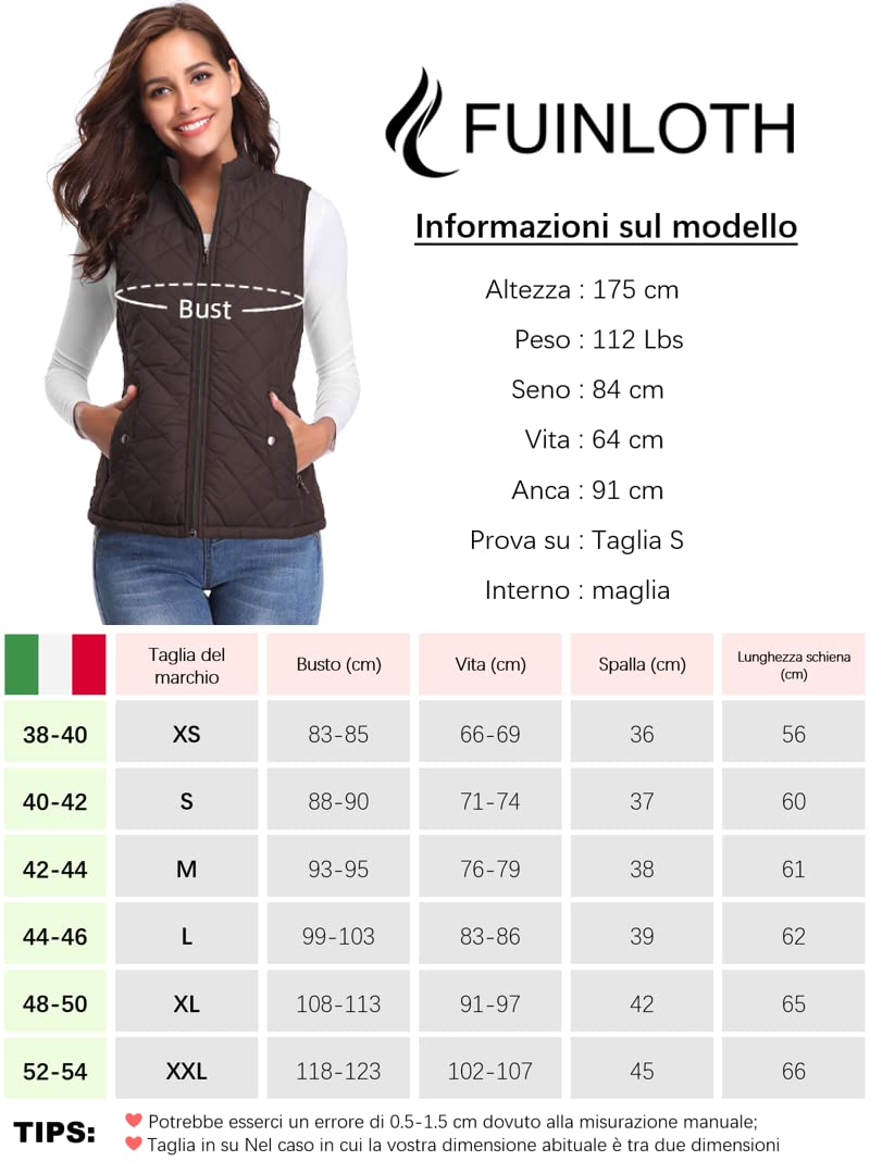 fuinloth Gilet Donna Smanicato Invernale Panciotto Dritto Collarei Giacche Ultraleggeri Senza Maniche Giacca con Tasca con Cerniera