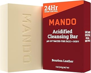Mando Acidified Cleansing Bar - 24-Hour Odor Control - Removes Odor Better than Soap - Moisturizing Formula - SLS Free, Paraben Free - Safe For Sensitive Skin - Bourbon Leather