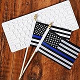 50 Pack Thin Blue Line Police Small Mini American Flag On Stick Police Officer Gifts for Law Enforcement Party Theme Event Decorations