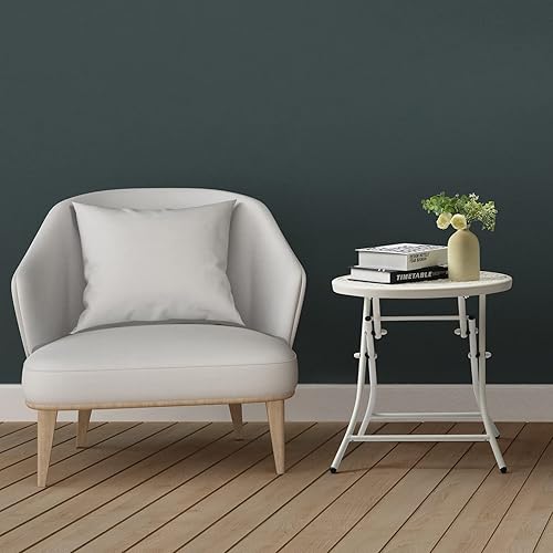 Miniatura 8 de TeoKJ Mesas auxiliares plegables para exteriores, mesa de patio pequeña antioxidante, mesita de noche redonda de metal con recortes de flores para
