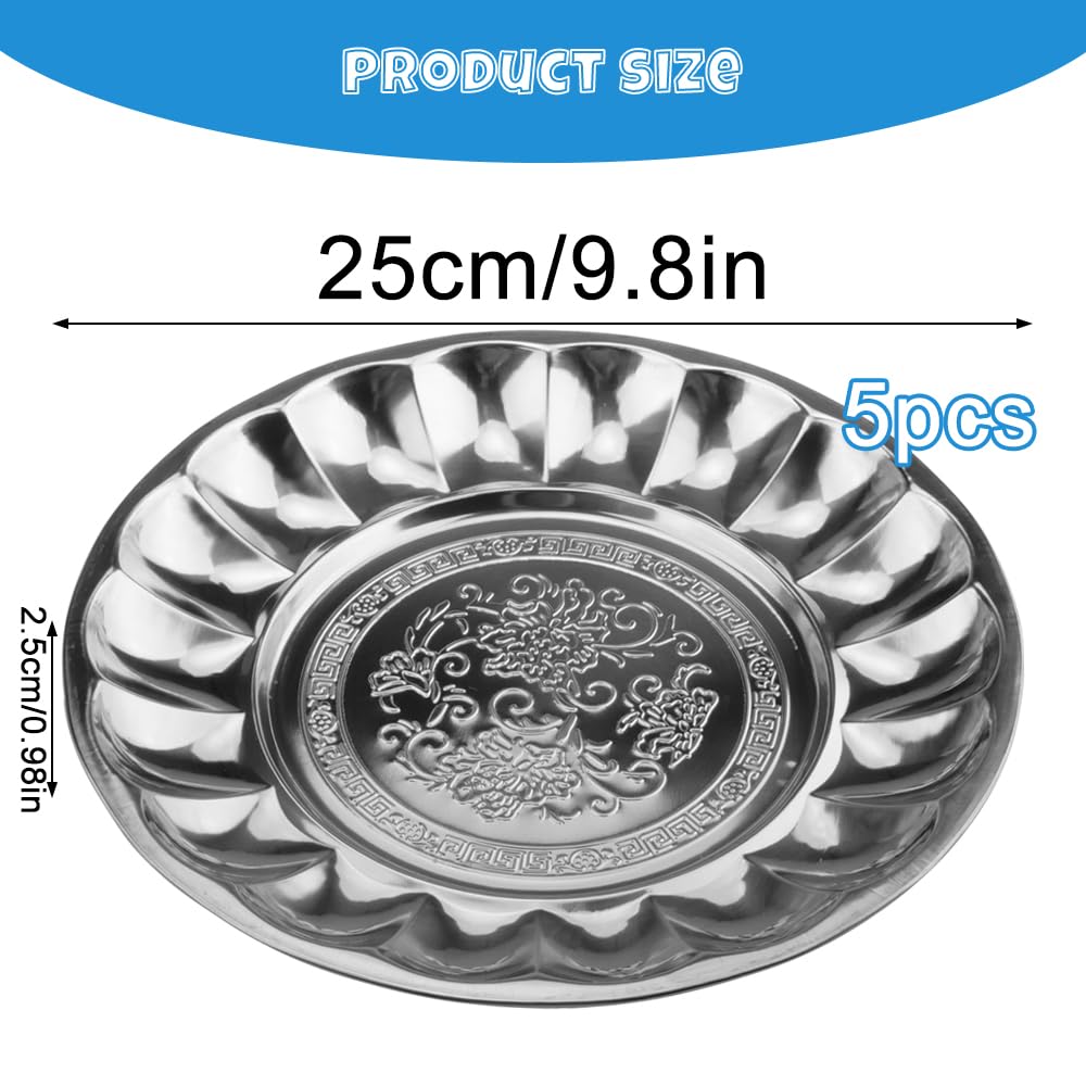 5 sztuk talerzy ze stali nierdzewnej, 25 cm, 304, metalowe talerze kempingowe, zestaw niełamliwy, naczynia kempingowe, naczynia ze stali nierdzewnej, bezpieczne do mycia w zmywarce, na