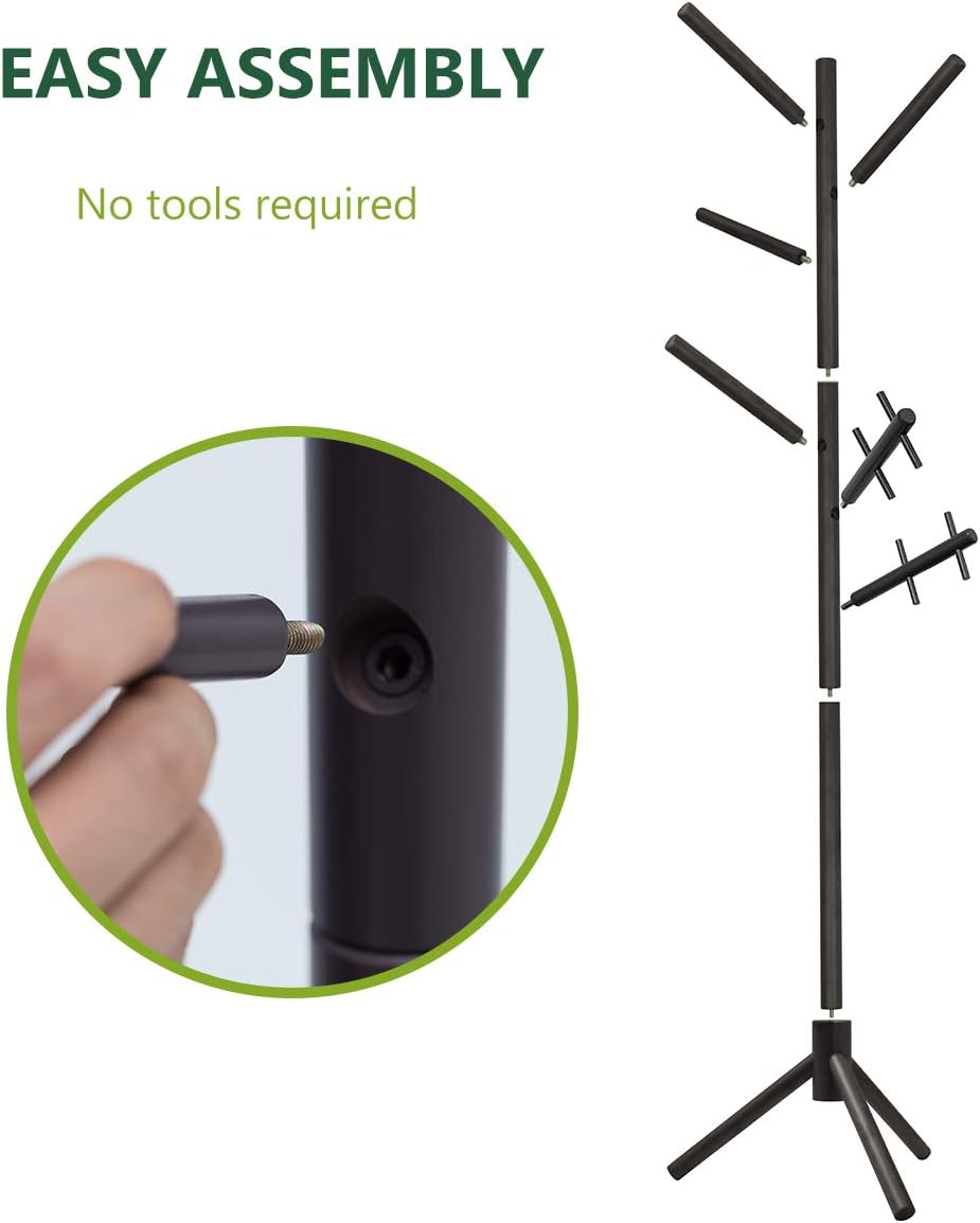 ZHU CHUANG Bamboo Coat Rack Stand 8 Hooks Display Hall Tree for Clothes, Hats, Handbags and Umbrella (Dark)