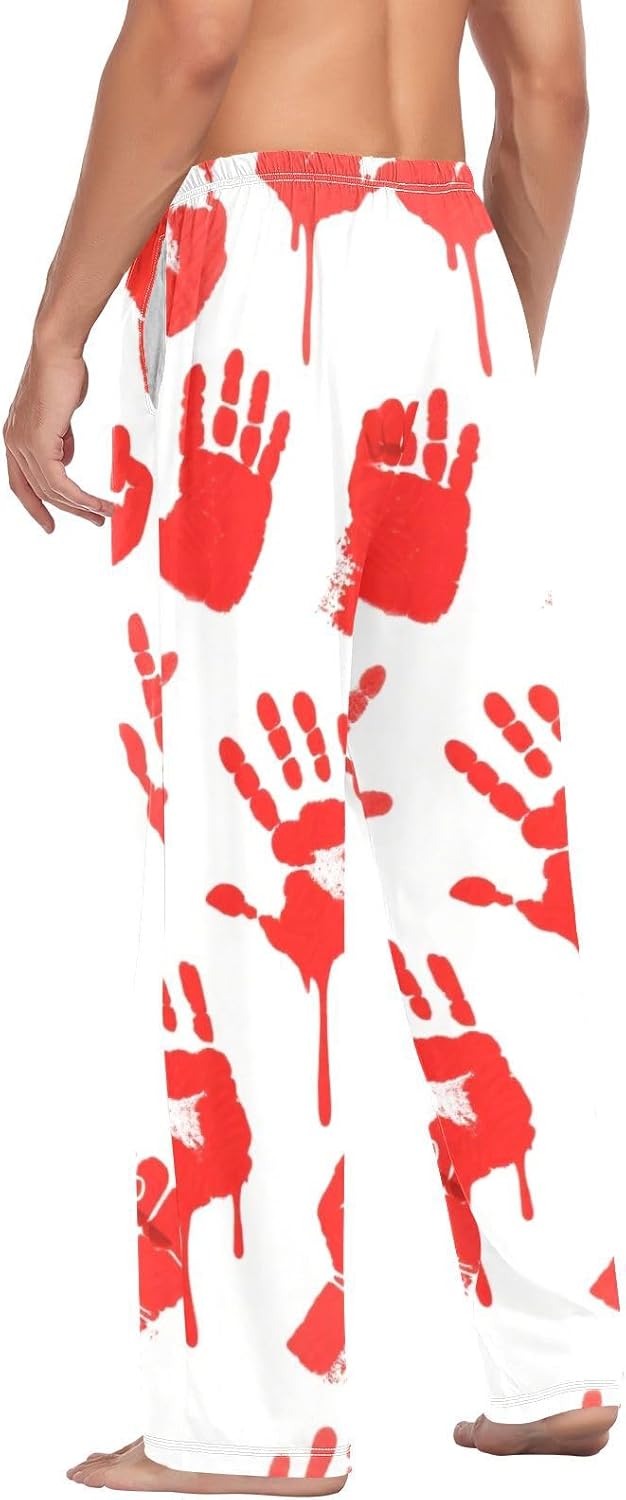 susiyo Handprints Pattern for Halloween Mens Pajama Pants Loose Fit Thin Pj Bottoms for Men