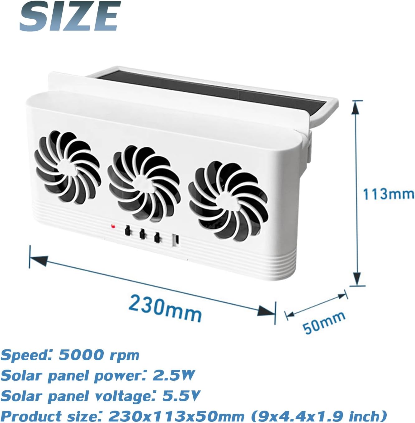 Car Solar Powered Window Exhaust Fan Vehicle Ventilation Fans Car Radiator Cooling Fan Cars Window Vent with Three Air Outlets (White)